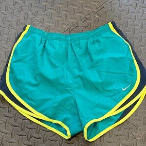 Nike Turquoise and Yellow Running Shorts